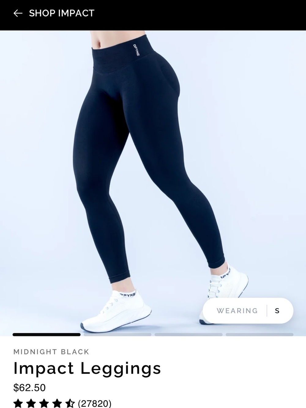 Dfyne impact leggings size large/regular midnight black